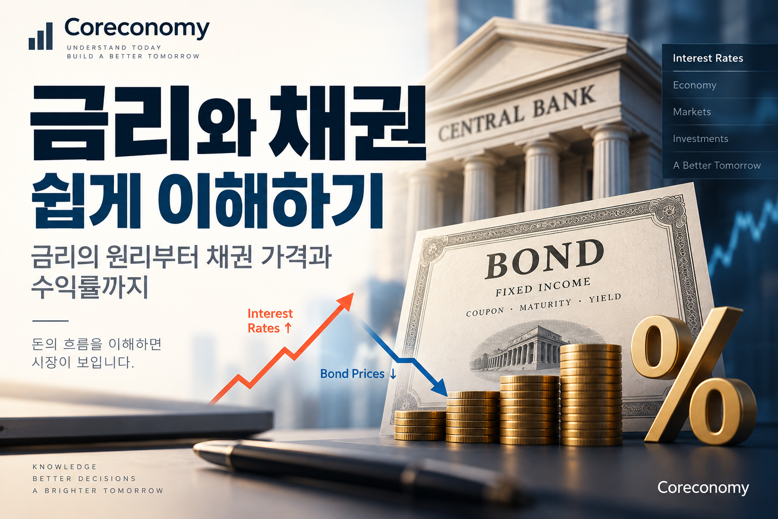 금리와 채권의 관계를 설명하는 경제 인포그래픽