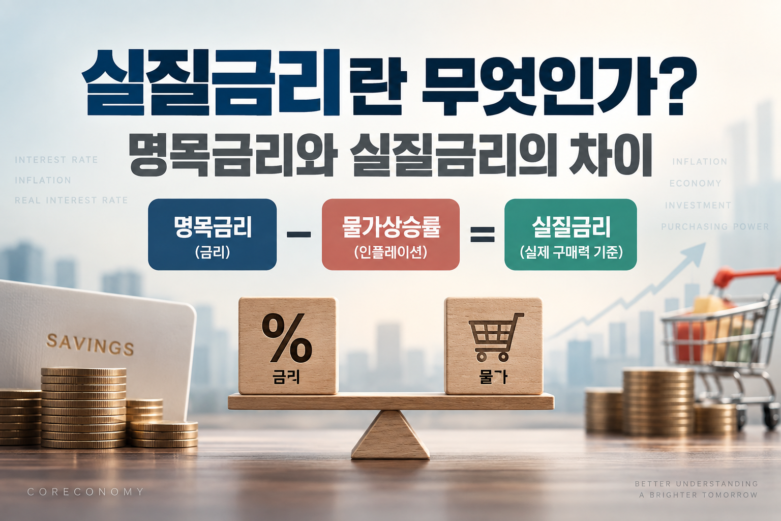 실질금리와 명목금리, 물가상승률의 관계를 보여주는 이미지